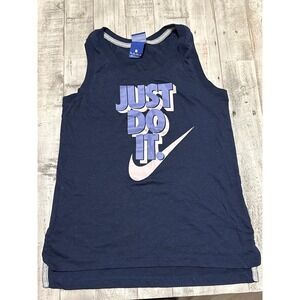 Nike Just Do It Graphic Tank Top Womens XS Navy Blue Swoosh Logo Sleeveless Tee